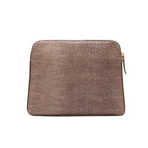 India Hicks Brown Island Gecko Leather Zip Clutch Bag